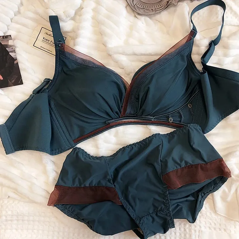 75-90 BC Cup Women Bra And Panties Set Seamless Underwear Chiffon Smooth Contrast Color Female Wire Free Push Up Sexy Lingerie — image 8