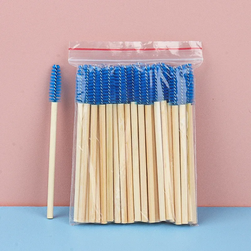 50 Pcs Bamboo Handle Eyelash Brushes Disposable Eyebrow Brush eyelash Extension Mascara Wands Applicator women Makeup Tools