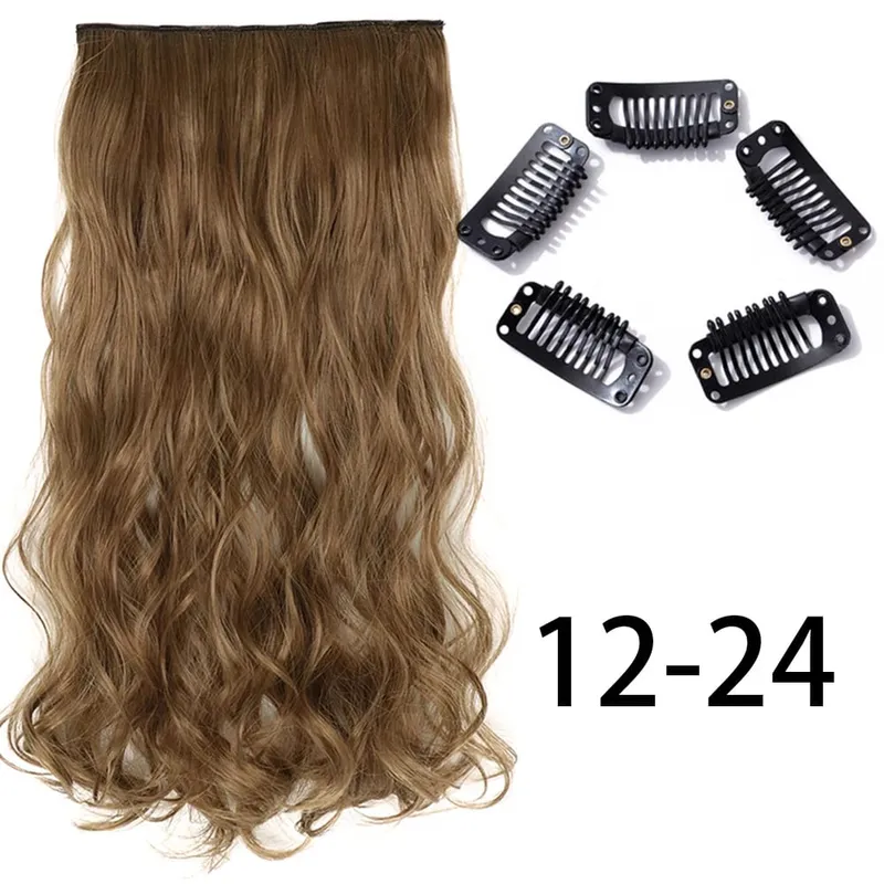 Synthetic Long Straight Clip In One Piece Hair Extension 5 Clips False Blonde Hair Brown Black Heat Resistant Fake Hair — image 29
