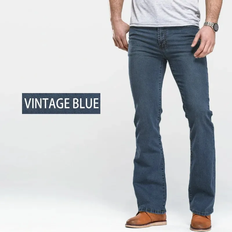 Mens Boot Cut Jeans Slightly Flared Slim Fit Blue Black Trousers Designer Classic Male Stretch Denim Pants — image 5