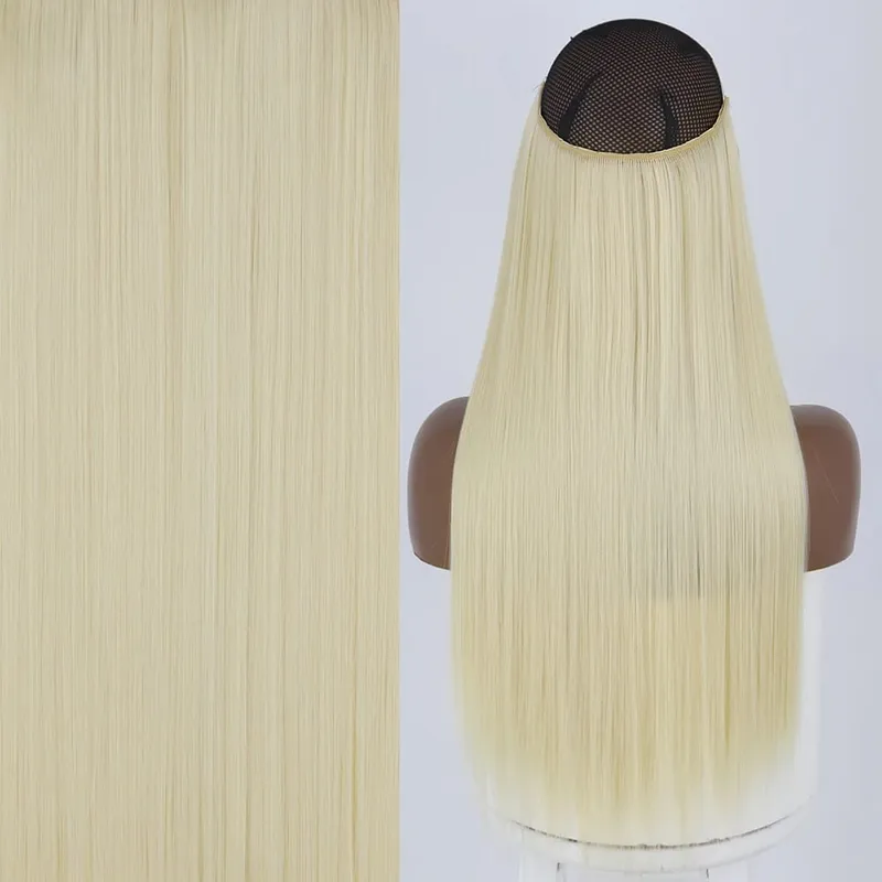Synthetic No Clip Invisible Wire Hair Extensions Straight Black Blonde One Piece False Hairpiece Hair Extension — image 32