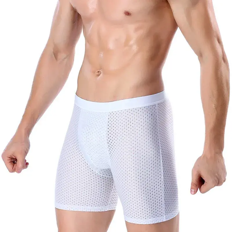 Boxers Briefs Man Ice Silk Shorts Underpants Male Large Size Men's Mesh Panties Breathable Long Boxer For Men Underwear