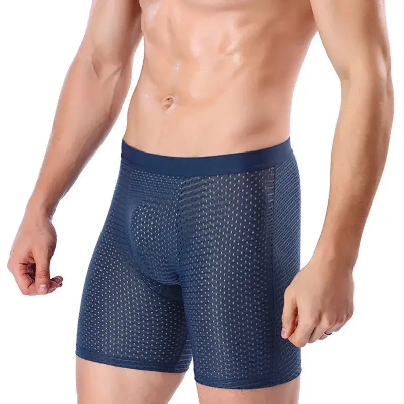 Boxers Briefs Man Ice Silk Shorts Underpants Male Large Size Men's Mesh Panties Breathable Long Boxer For Men Underwear