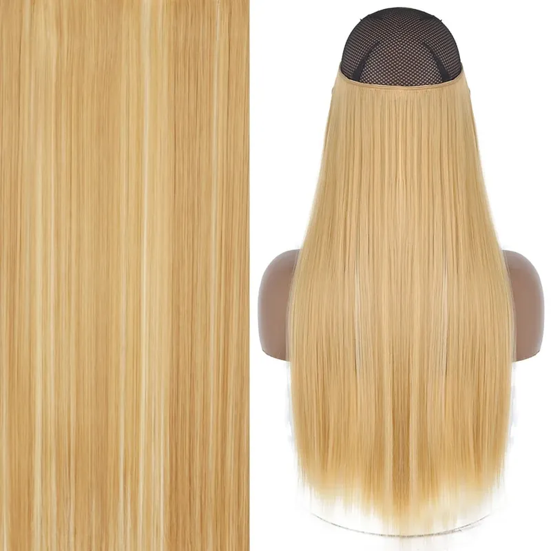 Synthetic No Clip Invisible Wire Hair Extensions Straight Black Blonde One Piece False Hairpiece Hair Extension — image 24