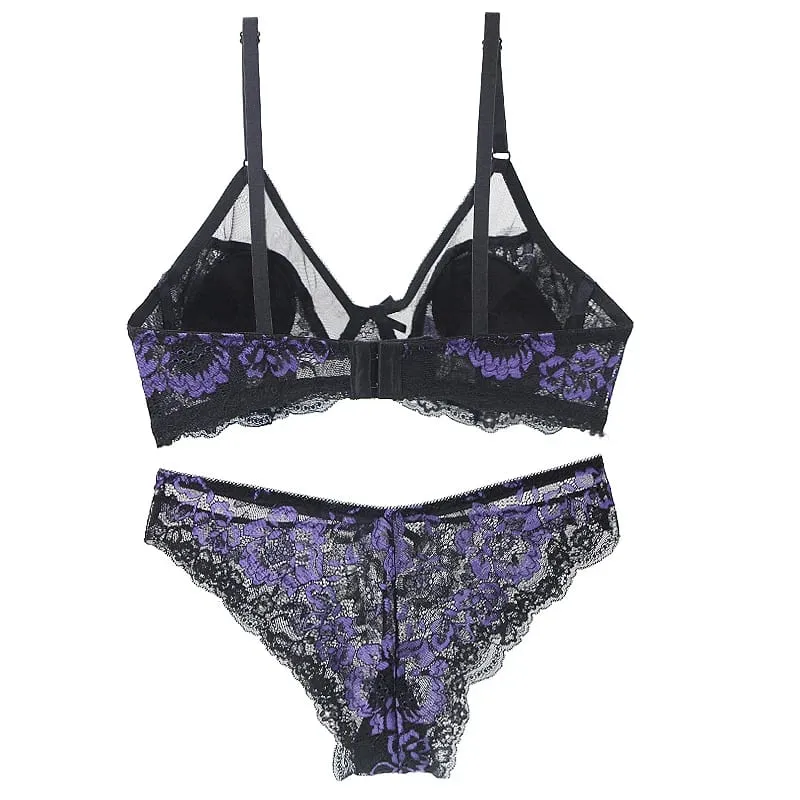 Women Ultra-thin BCDE Cup Mesh Lace Underwear Transparent Bra Sets Beauty Back Hollow Embroidery Female Lingerie — image 2