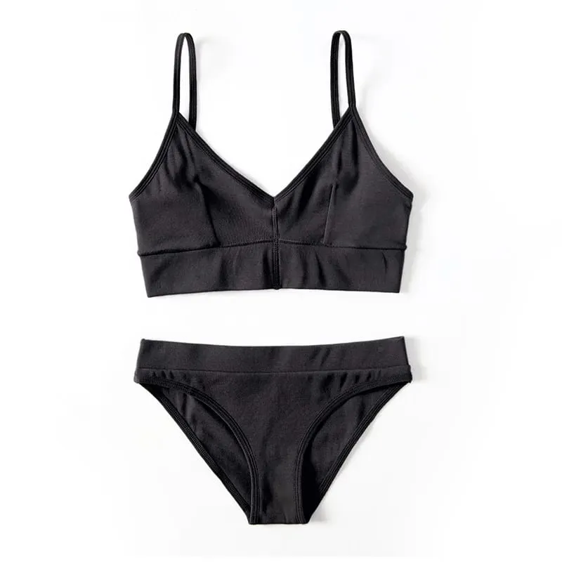 Thread Cotton Backless Bra and Panties Set Wireless Unlined Bra Set Underwear for Girls Bralette Top Lingerie Women