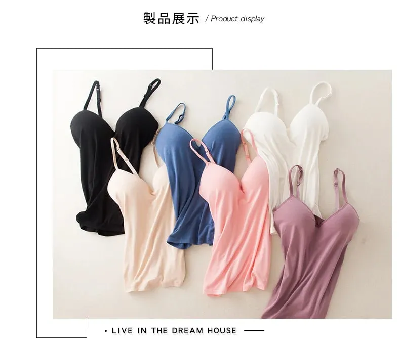 2024 Retro Vintage Basic&Casual Contracted wind Women Padded Bra Spaghetti Strap V Neck Vest Cami Tank Tops Shirt Blouse — image 6