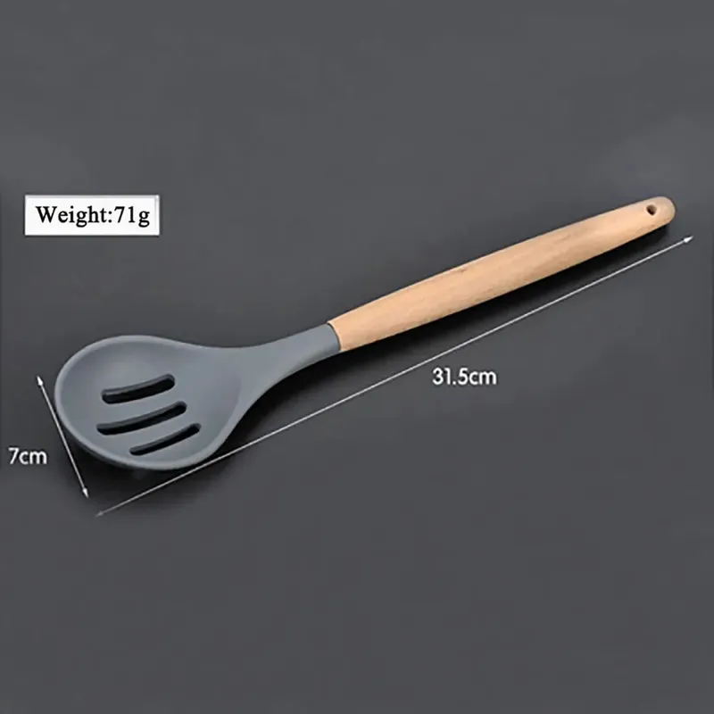 Silicone World Cooking Kitchenware Tool Silicone Utensils With Wooden Multifunction Handle Non-Stick Spatula Spoon Brush