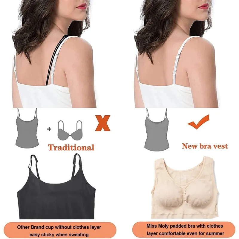 Tanktops für Damen mit integriertem BH, lässiger, breiter Träger, Basic-Camisole, ärmelloses Top, Shaper mit abnehmbarem BH — image 3