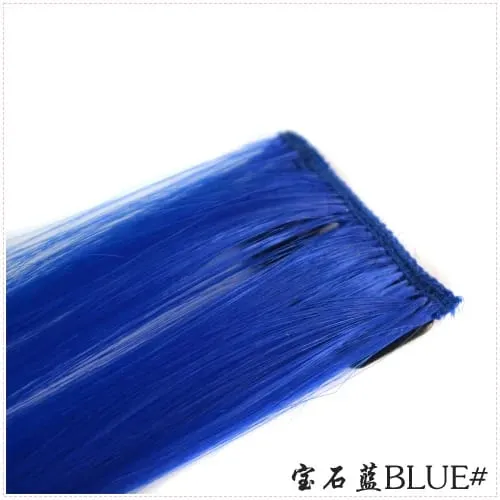 Long Straight Color Hair Piece Hair Extensions Clip In Highlight Rainbow Hair Streak Pink Synthetic Hair Strands on Clips