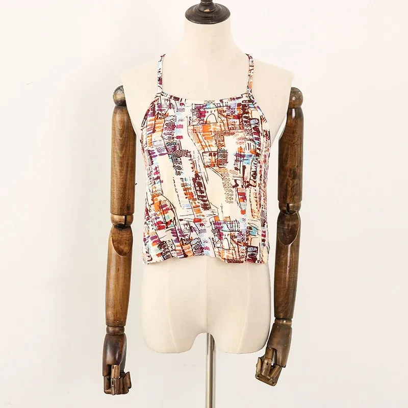 Women's Boho Printed Crop Top S-3XL Soft Viscose Sexy Sleeveless Adjustable Strap Tank Top Women's Clothing Clearance