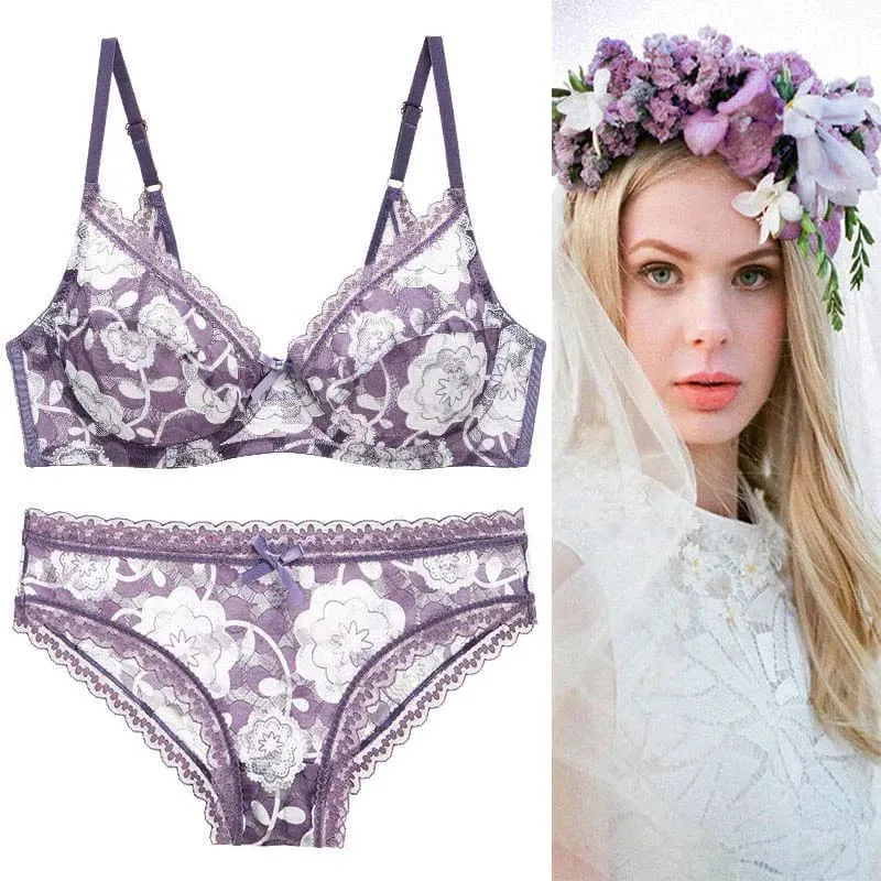 DaiNaFang New Sexy High Quality Women Ultra Thin Thick 75-95 BCDE Cup Bra Sets Lace Push Up Underwear Panties Plus Size Lingerie — image 3