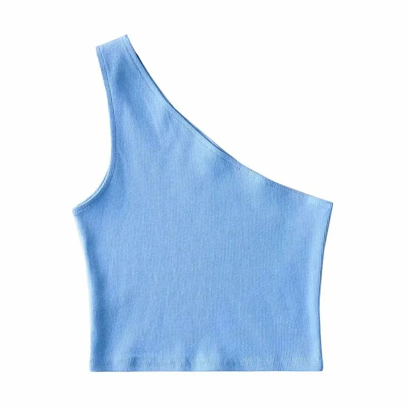 One Shoulder Cropped Tanks Top Women Summer Sleeveless Tanks Camis Sexy Oblique Collar Elastic Corset Slim Crop Tops Tube Lady — image 9