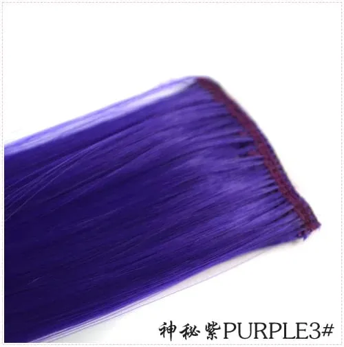 Long Straight Color Hair Piece Hair Extensions Clip In Highlight Rainbow Hair Streak Pink Synthetic Hair Strands on Clips
