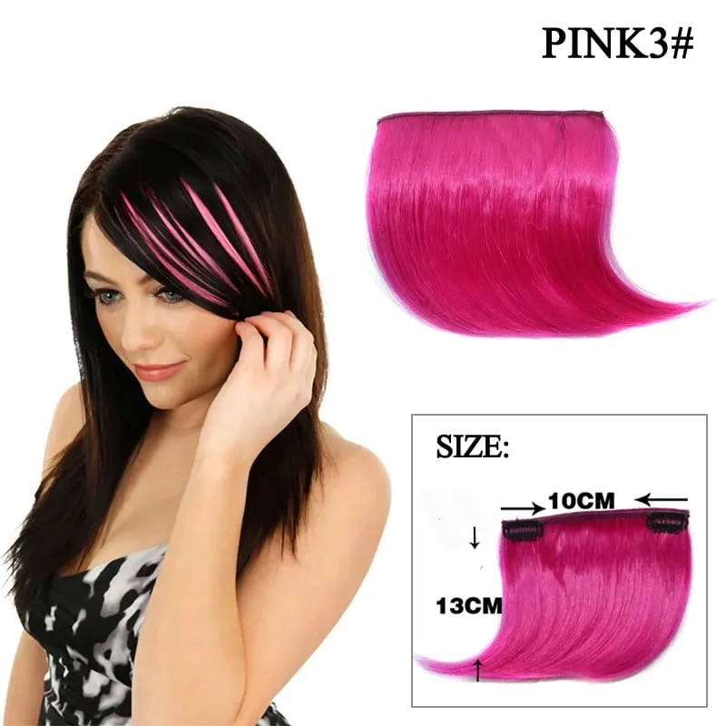 Synthetic Clip-In Hair Bangs Extensions Purple Pink Blue Short Hairpiece Fake Hair for Female