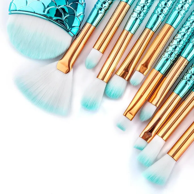 10/11pcs Makeup Brushes Kit Maquiagem Maquillaje New Mermaid Foundation Eyebrow Eyeliner Cosmetic Makeup Brushes — image 3