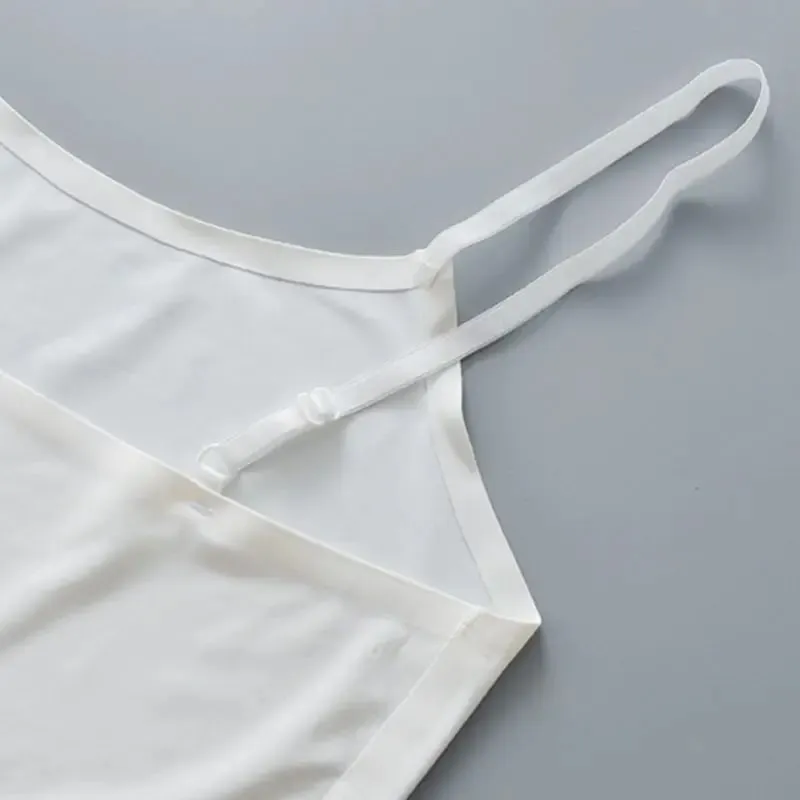 Women Girls Summer Ice Silk Crop Top Spaghetti Strap Seamless Bralette Solid Color Wire Free Basic Stretch Camisole Vest
