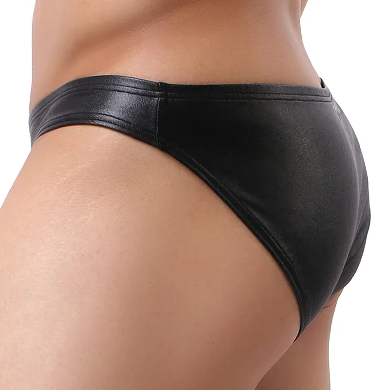 Male's Briefs Faux Leather Jockstrap Stretch Briefs Pouch Panties Underwear Low Waist Soft Male Underpants — image 13