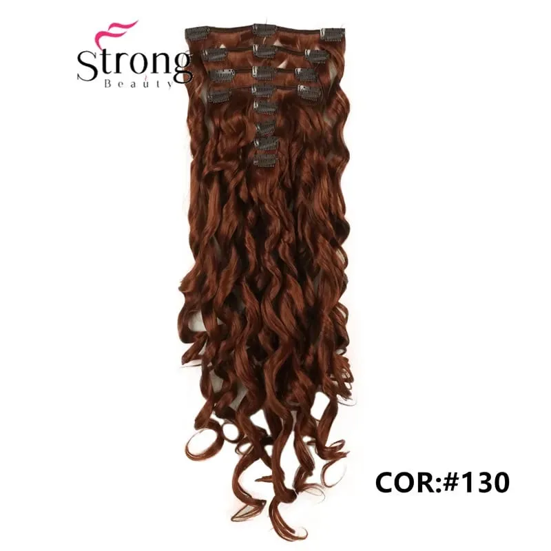 StrongBeauty 20" Wavy Full Head Synthetic Heat Resistance Hair Extensions Clip on in Hairpieces 8pcs 260g