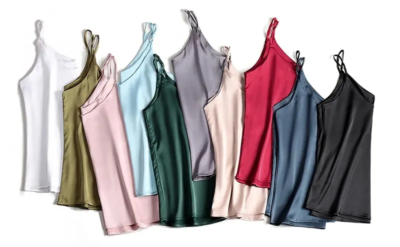 Spaghetti Strap Top Women Halter V Neck Basic White Cami Sleeveless Satin Silk Tank Tops Women'S Summer 2026 Camisole — image 8