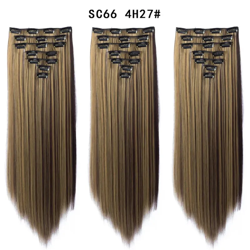 24Inch Synthetic Long Straight Hair Extensions 7pcs/Set 16 Clips in High Tempreture Fiber Synthetic Red Black Brown Hair Piece — image 51