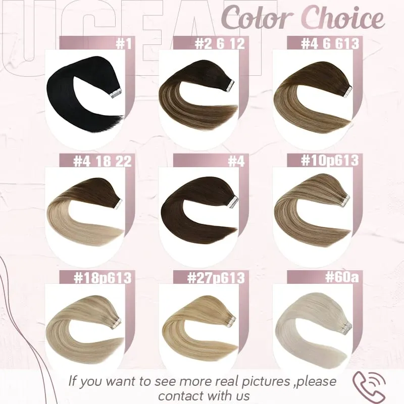 Ugeat Tape in Hair Extensions Remy Brazilian Human Hair Extensions Brown Color #4 Tape Extensions Real Human Hair 2.5G/Pieces