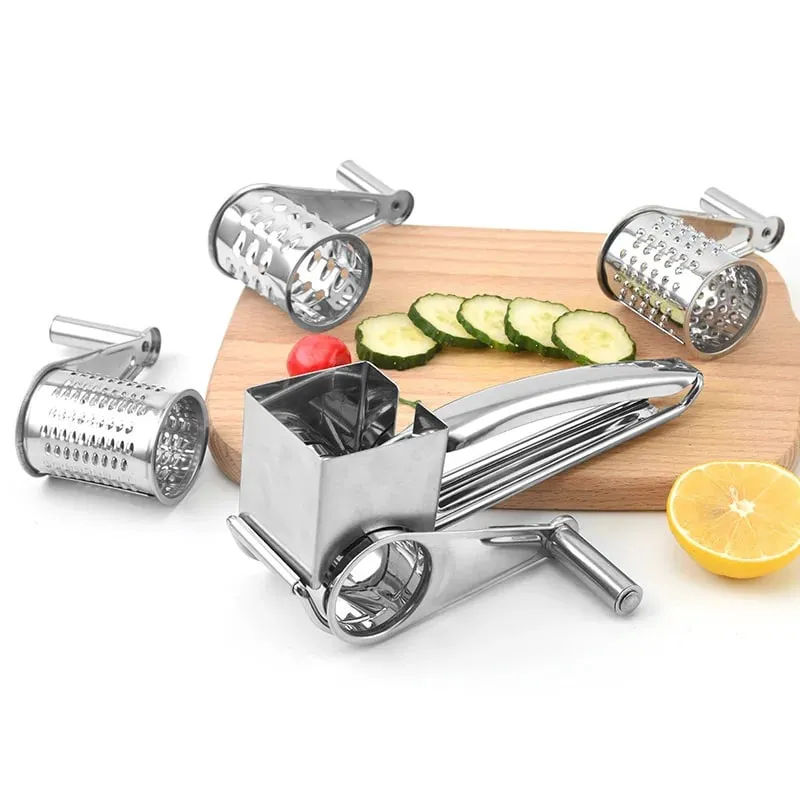 304 Stainless Steel Cheese Grater with 3 cutters Household Kitchen Hand Rotation Creative for cheese nut baking tools — image 1