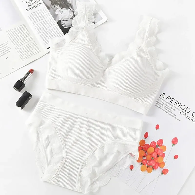 Sexy Lace Lingerie Set Padded Bra Set Without Steel Ring Solid Women's Underwear Brassiere Comfortable Fitness Crop Top — image 12