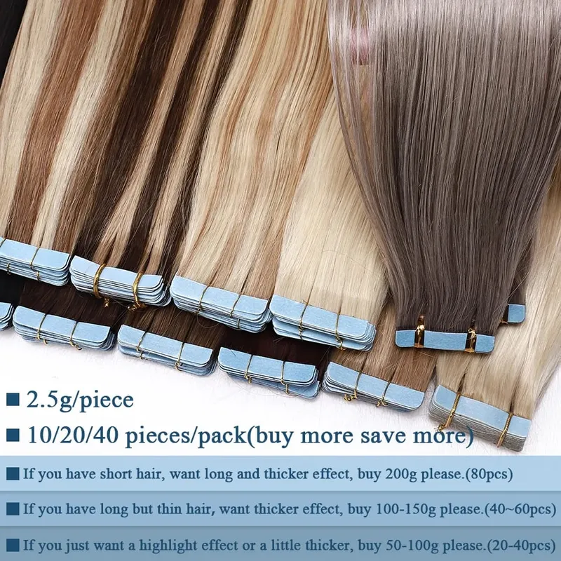 S-noilite Tape In Human Hair Extensions 2.5g/pc Straight Glue In Real Hair Extensions Human Hair Seamless Invisible Double Sides
