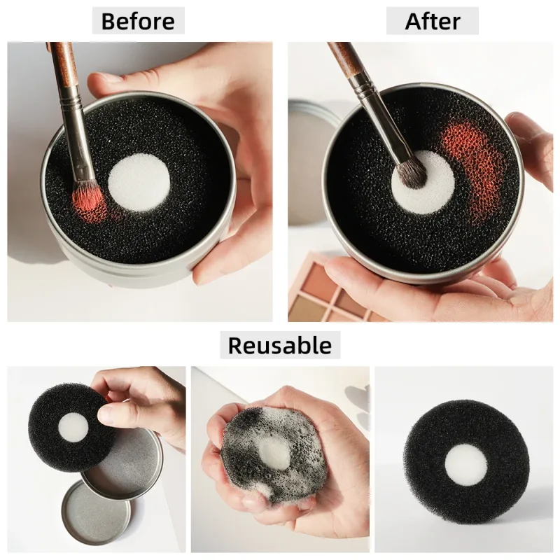 OVW Makeup Brush Dry Cleaner Box Double Use Eye Shadow Brushes Color Remover Sponge Brush Washing Scrubber Clean Kit — image 6
