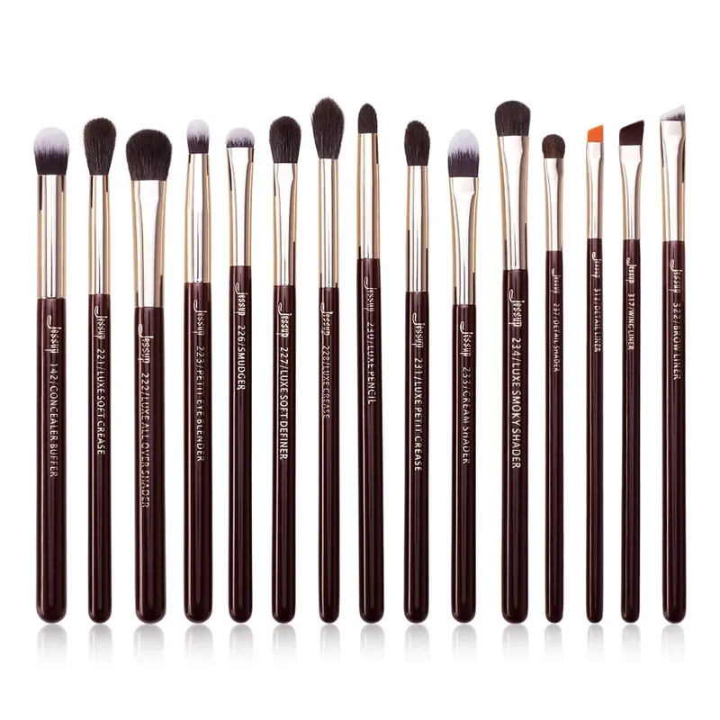 Jessup Makeup Brushes Set 15pcs Make Up Brush Tools Kit Eye Liner Shader Natural-Synthetic Hair Rose Gold/Black T157