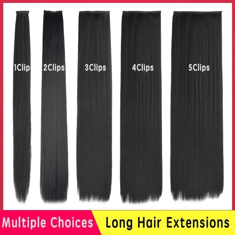 Synthetic Long Straight Clip In Hair Extensions False Hair Straight Black Hairpiece For Women Heat Resistant Fiber — image 2