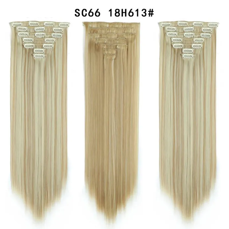 22palcové syntetické dlouhé rovné prodlužování vlasů s klipsem 16 klipů pro ženy falešné falešné vlasy ombre černá blond styling vlasů — image 18