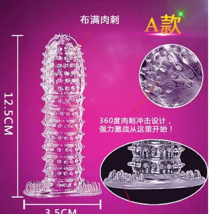 Reusable Condom Penis Sleeve Male Enlargement Time Delay Spike Clit Massager Cover Crystal Clear Condoms Adult Sex Toy — image 7