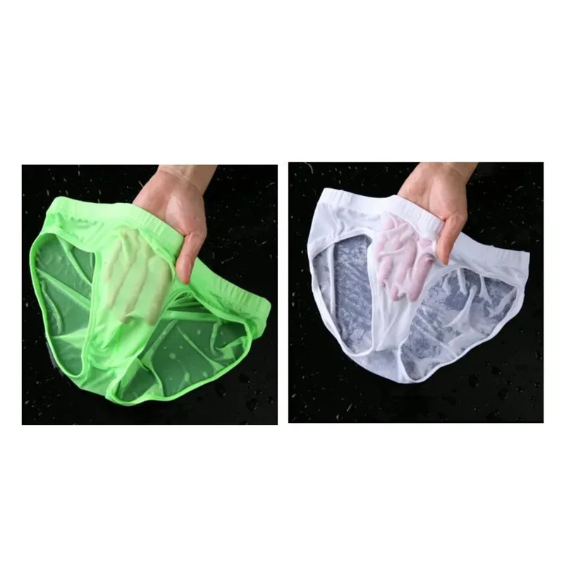 1-2PCS Nylon Spandex Mens Underwear Briefs Seamless Ultra-Thin Ice Silk Cueca Low Rise Male Panties Plus Size
