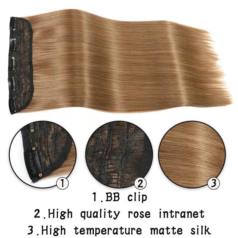 Synthetic Long Straight Clip In One Piece Hair Extension 5 Clips False Blonde Hair Brown Black Heat Resistant Fake Hair — image 4