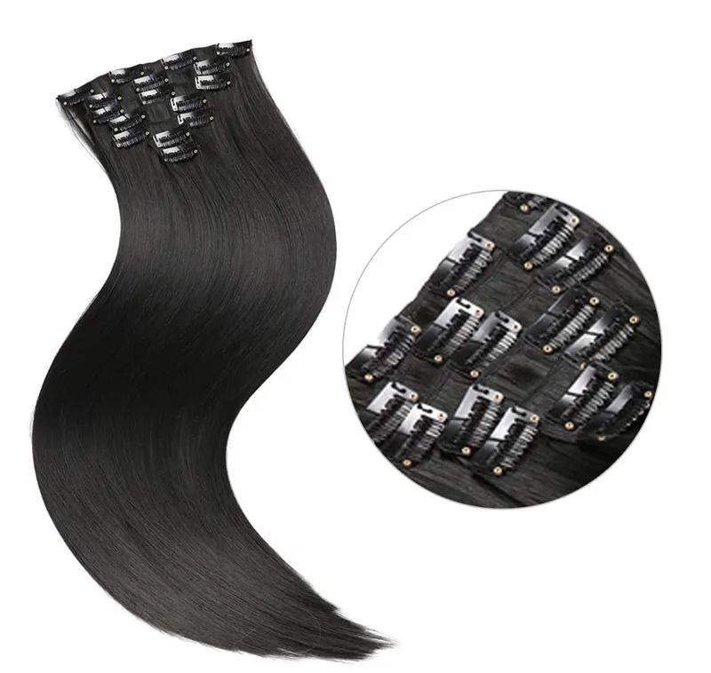 Synthetic 16 Clips In Hair Extension Long Straight Hair Fake False Hairpiece Clip In Hair Extension — image 3