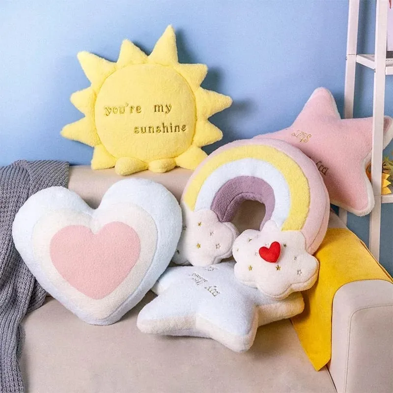 Washable Sky Cloud Star Sun Rainbow Pillow Stuffed pink Star Lollipop Heart Girly Sofa Back Cushion Sweet Gift gift for Her — image 3