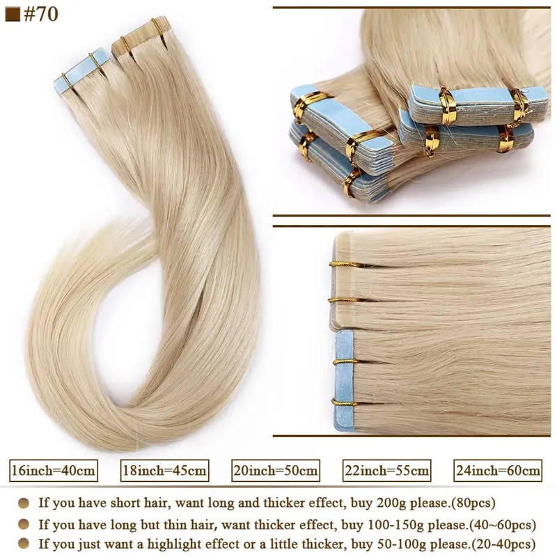 S-noilite Tape In Human Hair Extensions 2.5g/pc Straight Glue In Real Hair Extensions Human Hair Seamless Invisible Double Sides