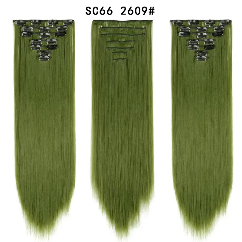22palcové syntetické dlouhé rovné prodlužování vlasů s klipsem 16 klipů pro ženy falešné falešné vlasy ombre černá blond styling vlasů — image 52