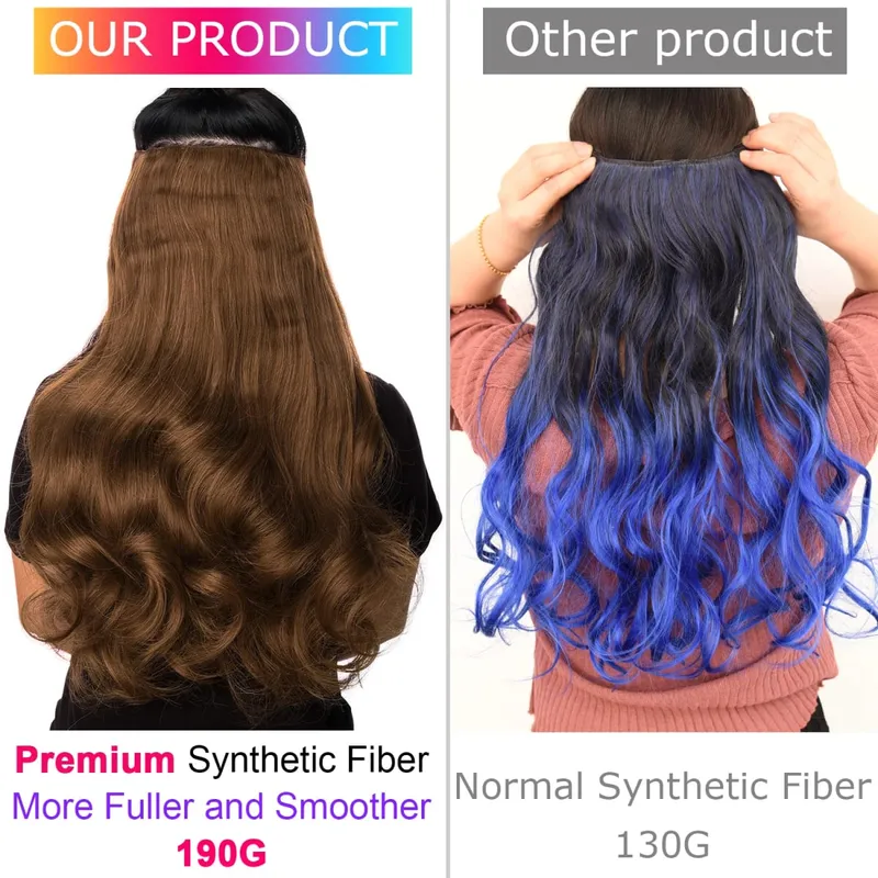 DinDong Clips In Hair Extensions 32Inch Synthetic Wavy 210G Premium Heat Resistant Hair 613# Blonde Brown 19 Colors Available — image 7