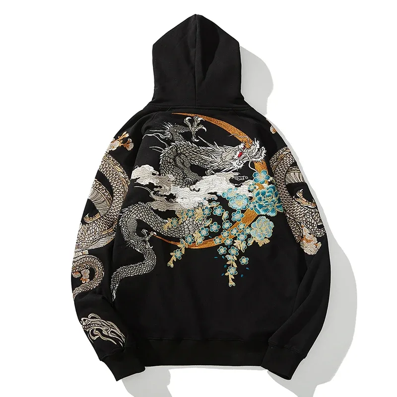 Makuluya Hoodies Yokosuka Black Dragon Phoenix Suzaku Pattern Embroidered Pullover Sakura — image 3