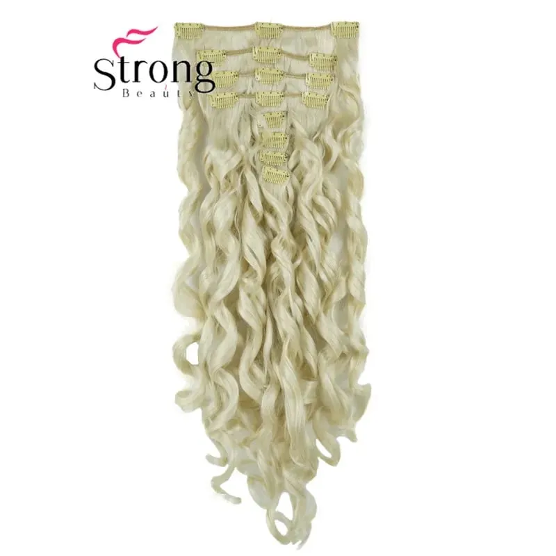 StrongBeauty 20" Wavy Full Head Synthetic Heat Resistance Hair Extensions Clip on in Hairpieces 8pcs 260g