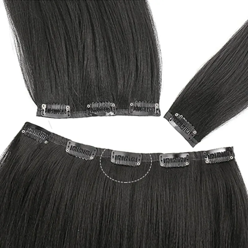 Synthetic Long Straight Clip In Hair Extensions False Hair Straight Black Hairpiece For Women Heat Resistant Fiber — image 5