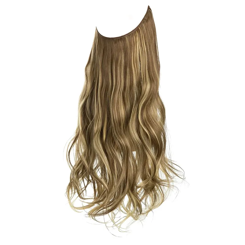Synthetic No Clip Wave Hair Extensions Ombre Natural Blonde One Piece False Hairpiece Fish Line Fake Hair Piece