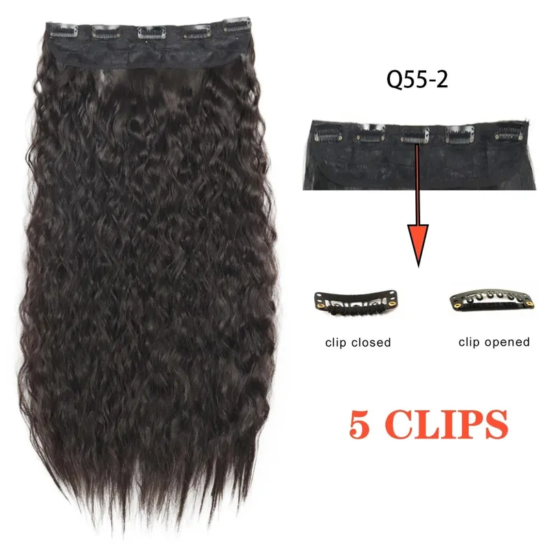 Synthetic 5 Clip In Hair Extensions Long Curly Hairstyle Hairpiece Natural Brown Black 80cm Heat Resistant Fake Hair For Women — image 5