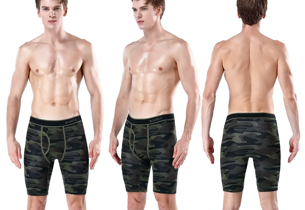 5Pcs Set Long Boxer Men Underwear Shorts Camouflage Print Men's Panties BONITOS Mens Underpants Fly Front Opening Boxer Briefs