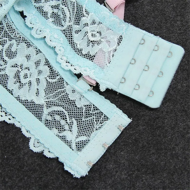 New Style Lace AB Cup Bra Sets Thin Bra And Panties Flower High Quality Push Up Underwear Suit Plus Size Lingerie Set — image 5