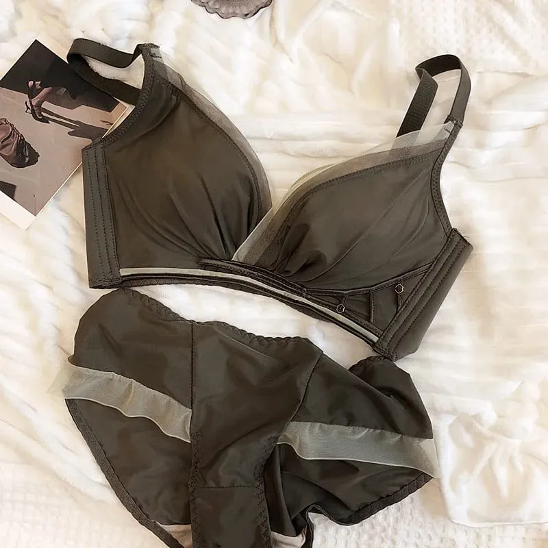 75-90 BC Cup Women Bra And Panties Set Seamless Underwear Chiffon Smooth Contrast Color Female Wire Free Push Up Sexy Lingerie — image 2