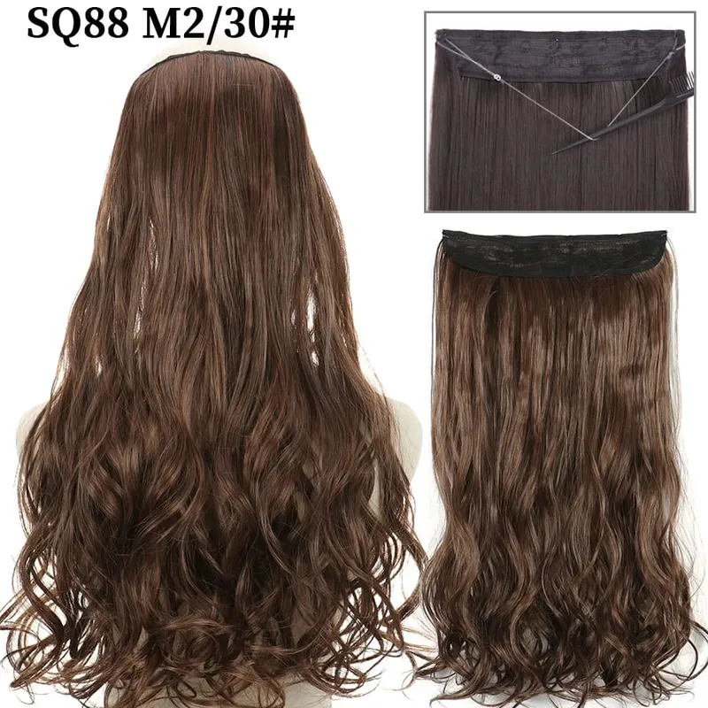 Synthetic Invisible Wire No Clip Wave Hair Extensions Long Hairpiece Black Brown Blonde For Women Fake Hair Piece — image 27